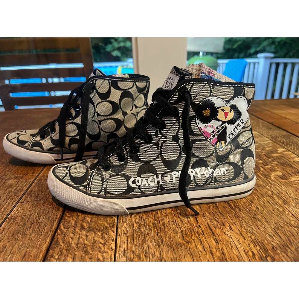 Coach Poppy-Chan high top sneakers 6 Pepper canvas Y2K monogram jacquard rubber
